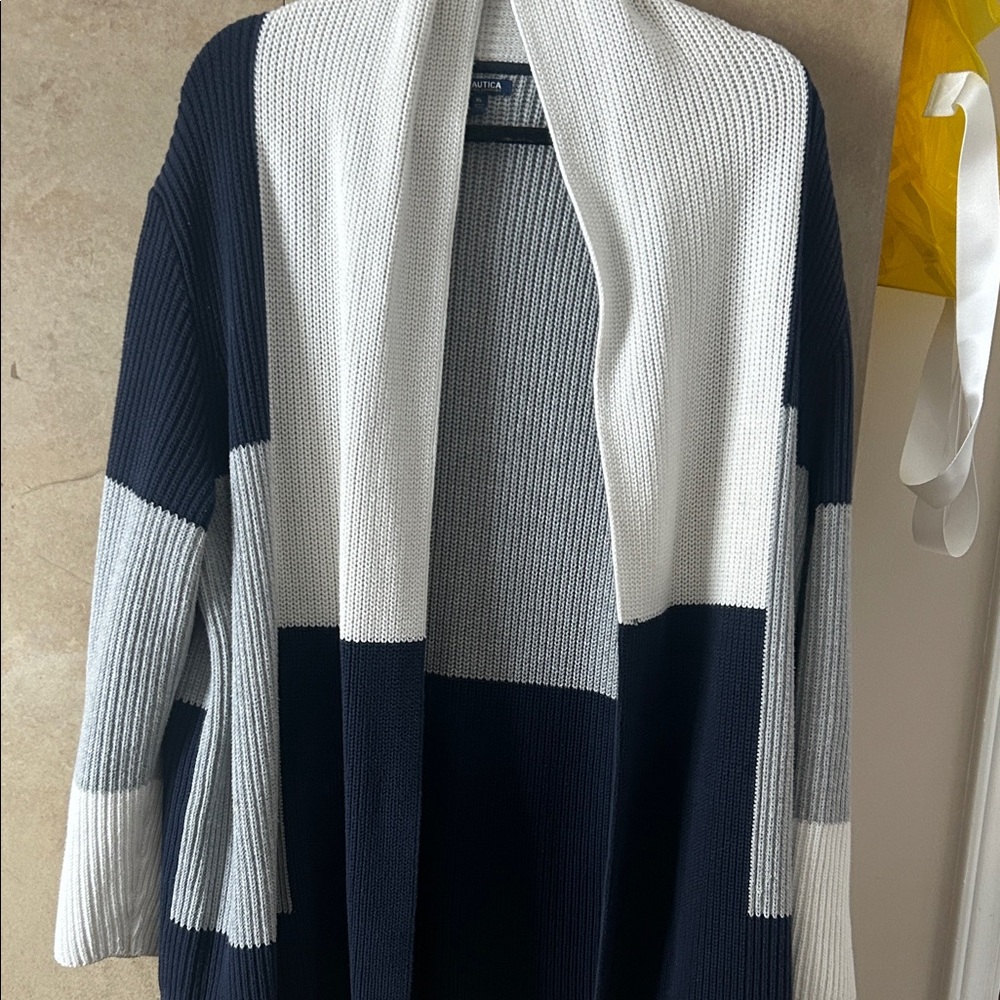 Nautica Women's Navy, Gray, and White Cardigan